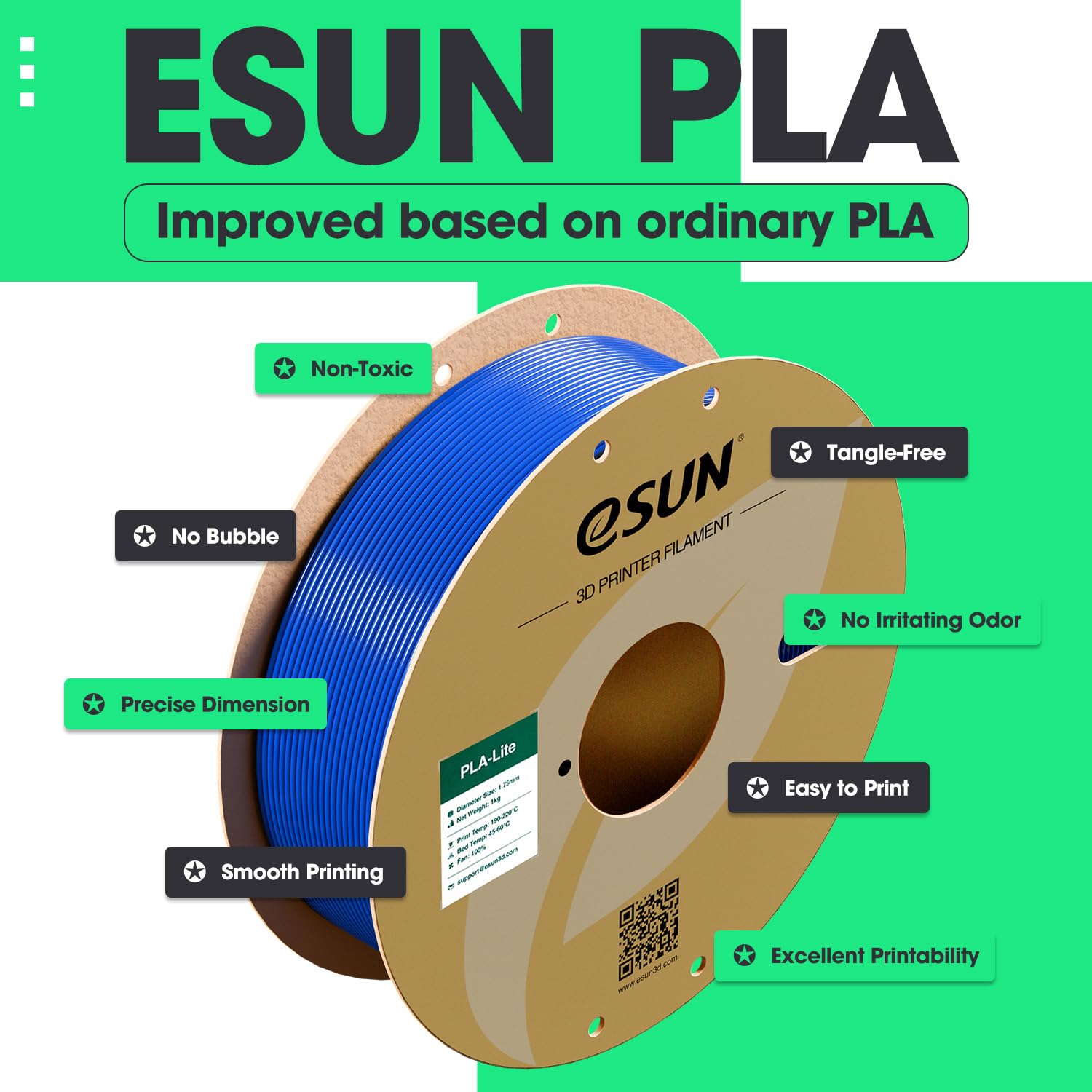 Amazon.co.jp: eSUN ブラックPLAフィラメント、3DプリントPLA Lite